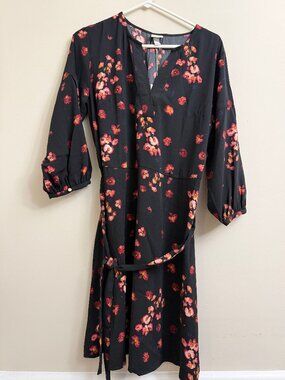 A New Day Women’s Black & Red Floral Wrap Dress – Size Large – New With Tags